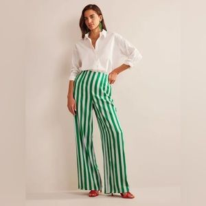 Boden High-Waist Palazzo Pants - Rich Green Emerald Stripe